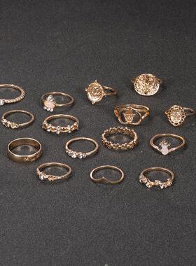 2022复古美人头像金币十字架花纹爱心法蒂玛之手掌指环15件套爆款