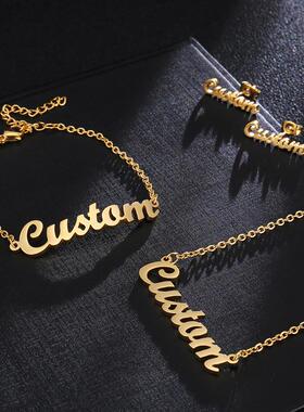【私人定制】不锈钢名字项链电镀真金英文字母手链耳钉 跨境爆款