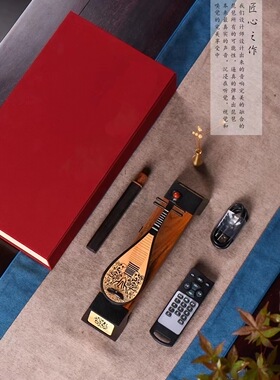 实木复古二胡香插茶楼茶室音响线香炉古典轻音乐定制礼品室内摆件