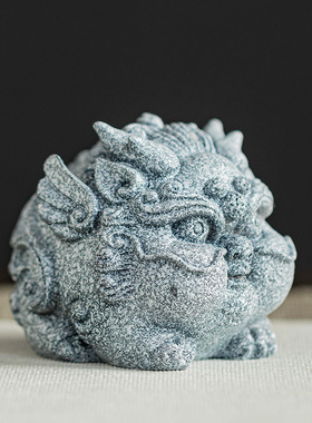 创意青砂石摆件三足招财金蟾茶宠摆件家居办公桌面小摆件国潮醒狮