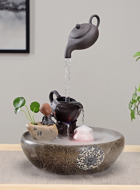 流水摆件鱼缸造景过滤器小号循环养鱼公道杯景德镇陶瓷板净水景观