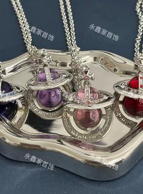 经典大号orb项链立体土星链条镶钻星球飞行冰川蓝薄荷绿锁骨链