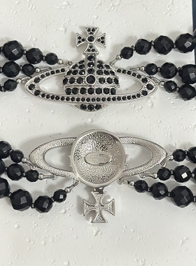 黑玛瑙三层珍珠大土星女项链nana同款黑水晶珠暗黑系欧美项链