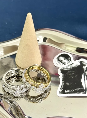 双层土星戒指女皇冠可拆卸叠带满钻锆石镶嵌ins风指环甜酷