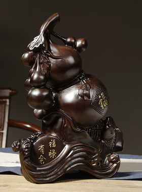 黑檀木雕刻办公室工艺品葫芦摆件
