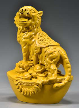 黄色实木老虎摆件木质雕刻十二生肖木头虎吉祥物装饰木制工艺品