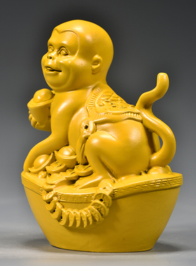 黄色木猴子雕刻摆件十二生肖猴木头属猴吉祥物家居补角装饰工艺品