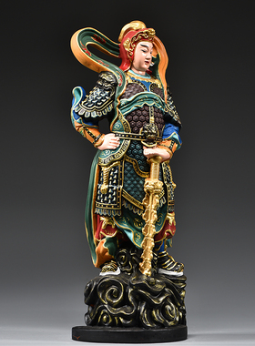 彩绘木雕伽蓝韦陀佛像摆件