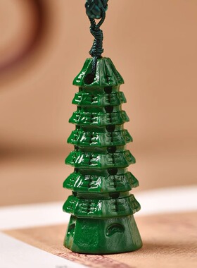 绿色桃木七层文昌塔项链吊坠木雕饰品挂件启文昌男女随身佩戴