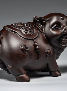 黑檀木福财猪一对实木质十二生肖