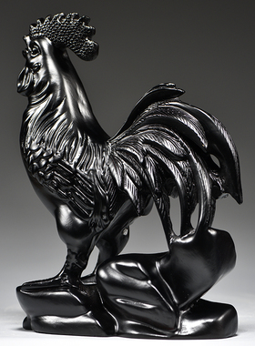 黑色木雕鸡十二生肖木头鸡摆件