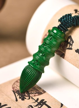 绿色桃木手工雕刻文昌笔吊坠项坠随身挂件男女款项链随身饰品挂饰