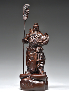 关公摆件黑檀实木雕刻横刀武财神