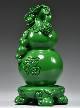 绿色实木质雕刻葫芦摆件大号葫芦