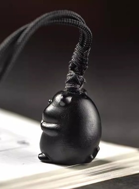黑色木雕猪吊坠挂件实木十二生肖木头猪吉祥物挂件木质装饰工艺品