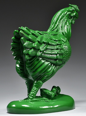 绿色木雕母鸡摆件十二生肖鸡