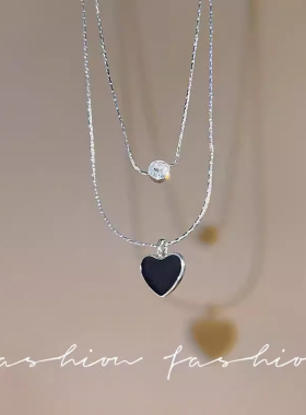 双层黑色爱心吊坠锁骨链女2025年新款时尚个性配饰甜酷辣妹风项链