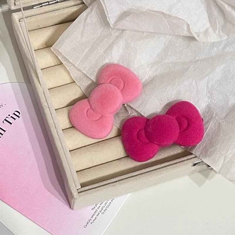 植绒圆蝴蝶结粉嫩少女发夹女2024新款秋冬侧边刘海夹可爱发卡头饰,淘宝优惠券,粉丝福利购,淘宝优惠卷