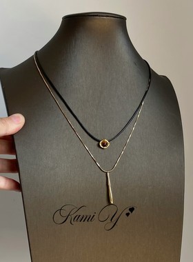 欧美复古双层虎眼石水滴吊坠项链