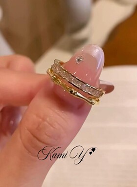 中式复古超闪双层竹节锆石戒指女