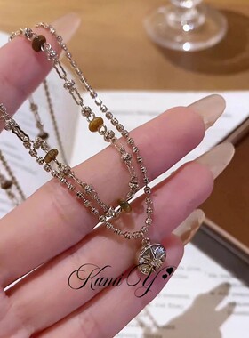 复古咖啡金虎眼石星盘吊坠毛衣链