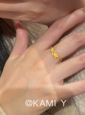 古法金色蝶恋花戒指女春季氛围感