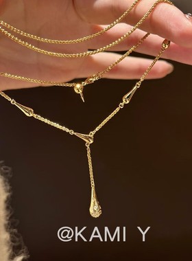 瑞秋同款钛钢可抽拉水滴吊坠项链