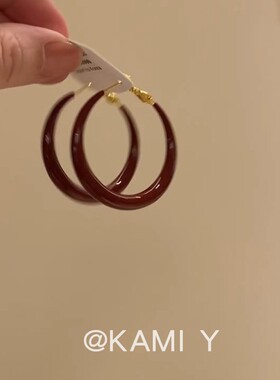 秋冬新款安可拉红色滴油圆圈耳环