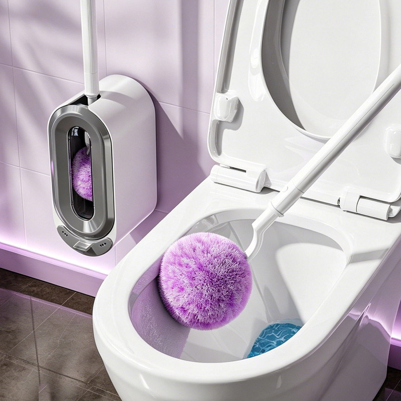 Hole-free wall-mounted spherical toilet brush with no dead ends