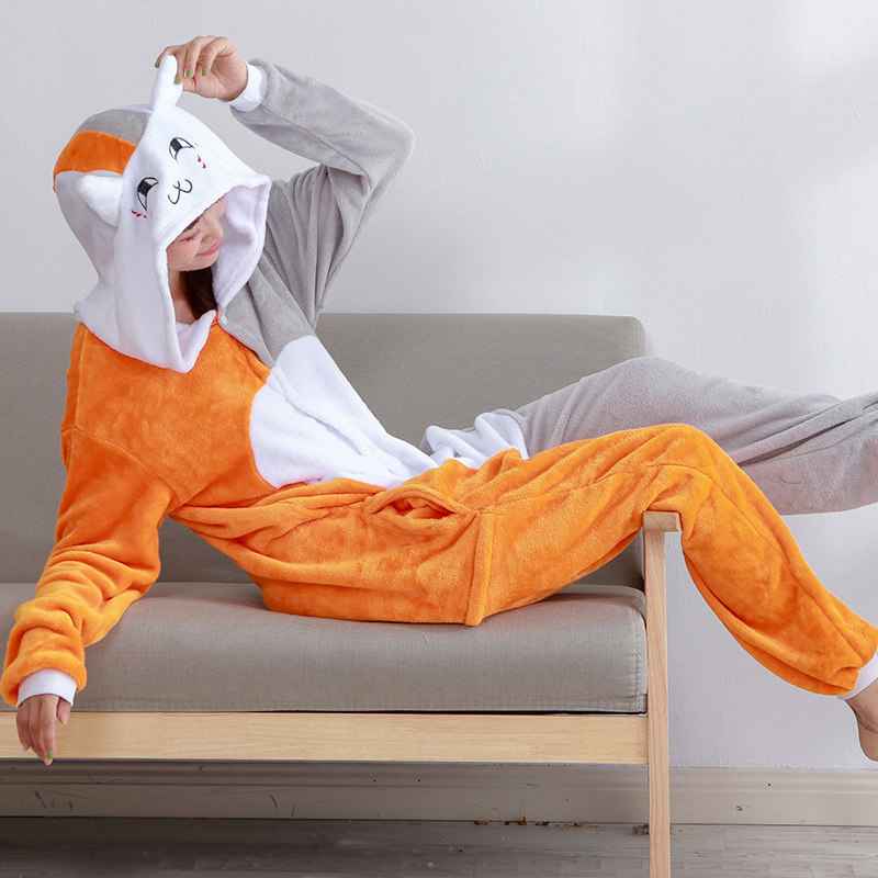 恐龙卡通哈士奇连体珊瑚绒动漫睡衣 媛目睡衣/家居服套装