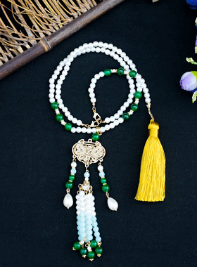 浅绿色凤凰压襟珍珠项链