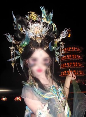 凤凰精卫神女红色羽毛汉服发饰