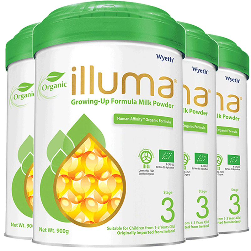 illuma启赋海外旗舰店惠氏illuma启赋Organic有机奶粉3段900g*4罐1