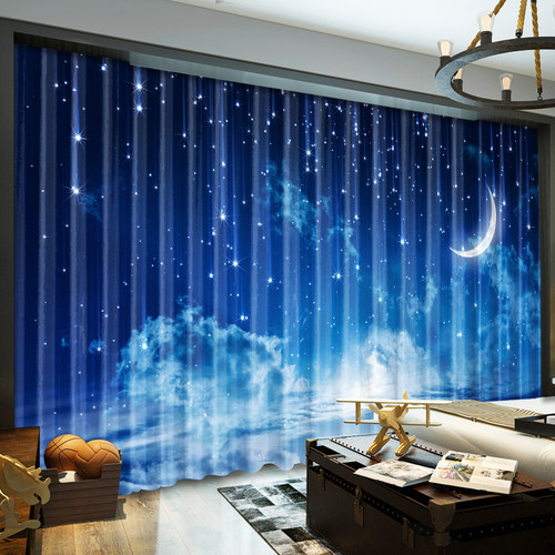 定制梦幻星空3D风景画卧室客厅阳台遮光窗帘免打孔网红直播背景布 - 图2