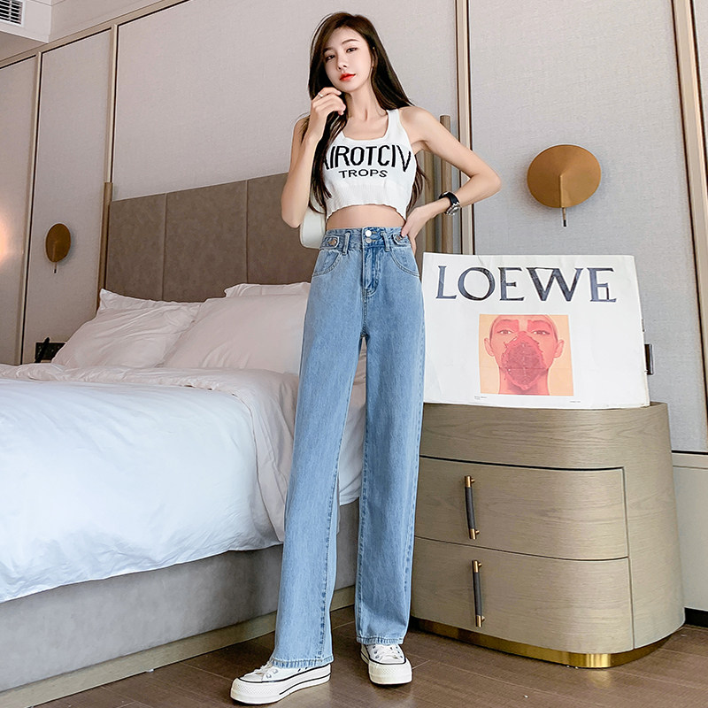 高腰2021年新款春夏直筒宽松牛仔裤 米以乐牛仔裤
