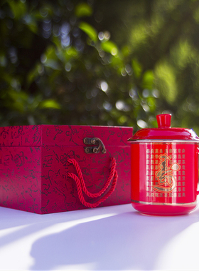 茶杯红色红瓷醴陵办公室中国风定制