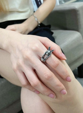 EBXBZ复古银色兔子造型开口戒指女精致小巧指环饰品