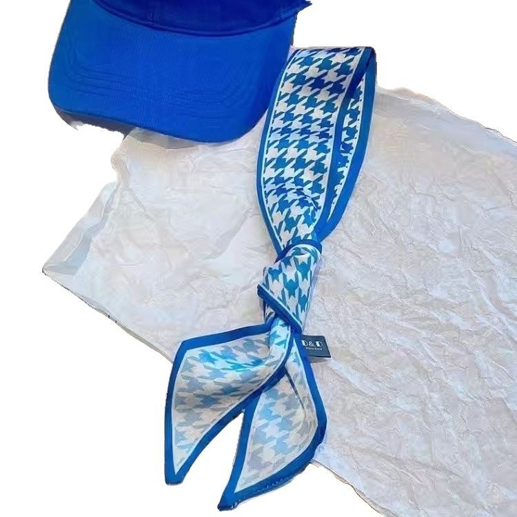 克莱因蓝色丝巾小领巾春夏新品棋盘格发带飘带围巾秋季装饰女绑发,淘宝优惠券,粉丝福利购,淘宝优惠卷