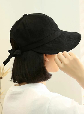 大檐长带遮阳帽子女夏天防晒