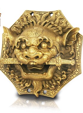 天御阁纯铜狮咬剑兽头八卦镜室外凸镜挂件睚眦八卦牌摆件家用门口
