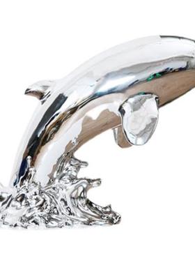 酒店大堂落地海豚雕塑艺术品售楼处别墅展厅玻璃钢电镀软装置摆件