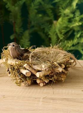 森系院田园桦树枝阳稻草鸟窝鸟蛋鸟屋陈列布景装饰小道具庭户外台