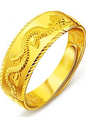 霸气龙戒指镀黄金男款开戒指戒子戒饰指首饰复龙纹古时口尚指环品