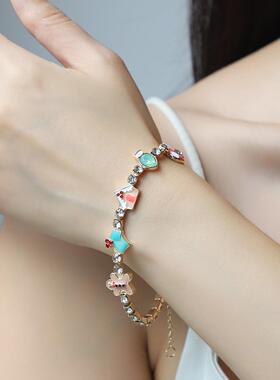 银针圣诞节系列套装滴油铜爪链甜美少女风雪屋圣诞袜项链耳钉