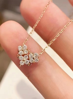 韩版新款镀18k金钻石项链女心形一款两带满钻锆石爱心吊坠锁韩版