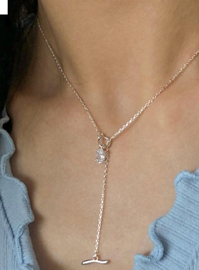 新款韩版小s9吊25纯银精致小巧几何锆拨石动项链女锁骨链简约众ot