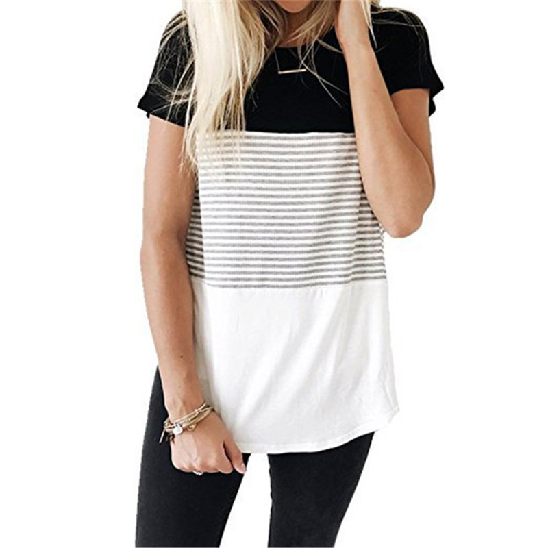 Women Maternity Breastfeeding Tee Nursing Tops Striped Short - 图0