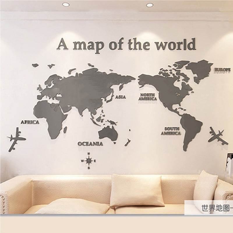 World Map Acrylic 3D Solid Crystal Bedroom Wall With Living - 图1