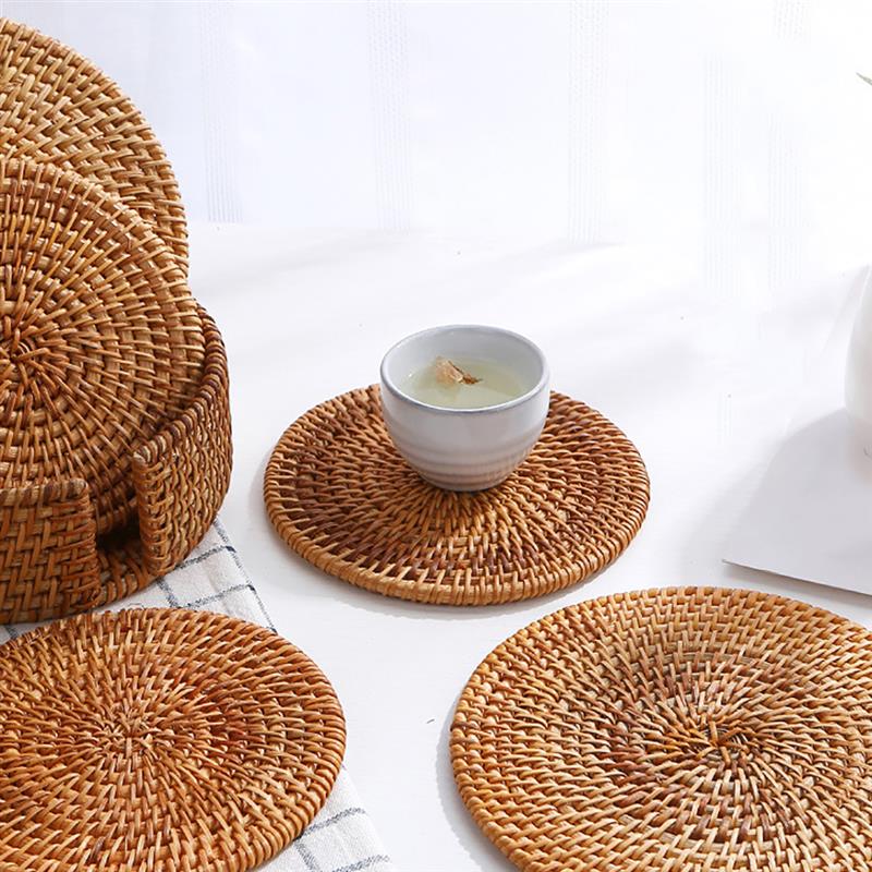 1pc Round Natural Rattan Coasters Bowl Pad Handmade Insulati - 图2