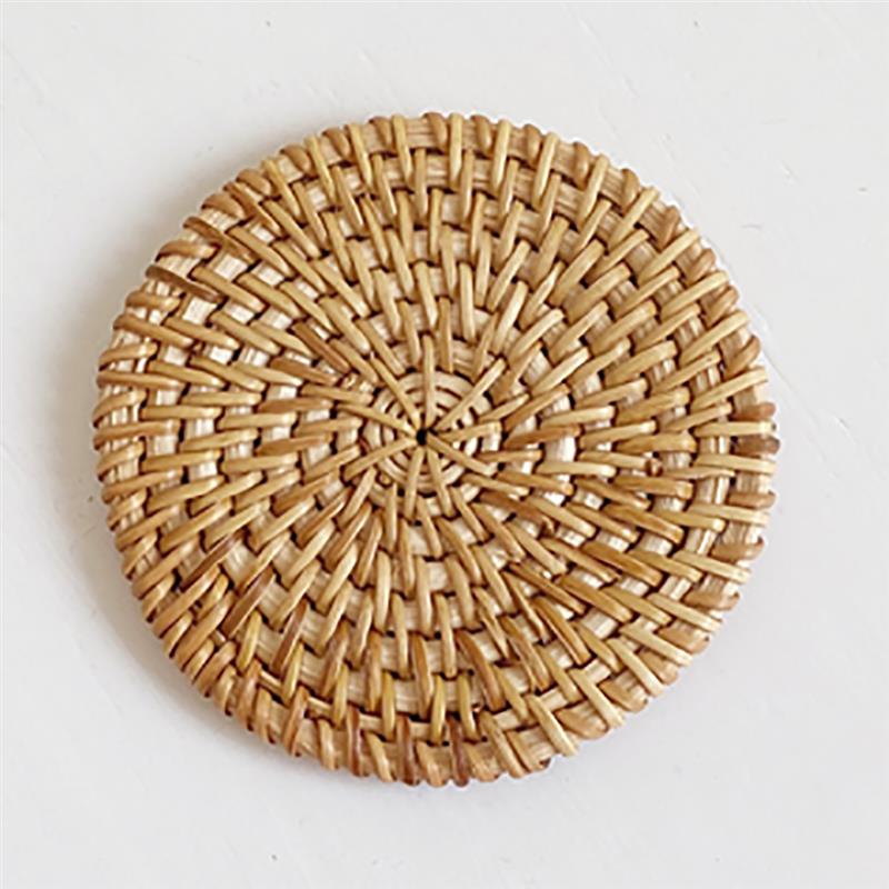 1pc Round Natural Rattan Coasters Bowl Pad Handmade Insulati - 图3